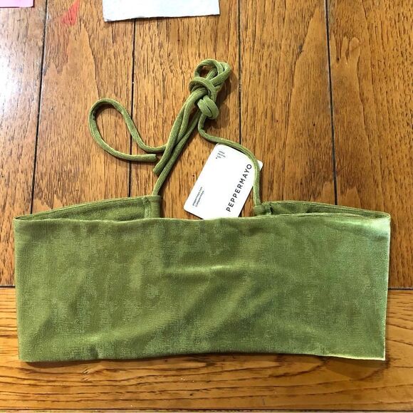 NWT Peppermayo Pool Suite Crop Halter Top Lime Green - 10 - Picture 8 of 8